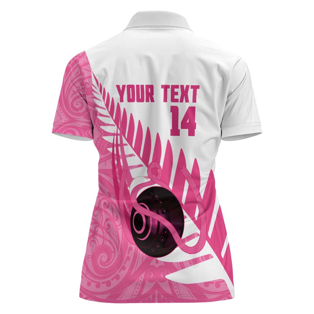 New Zealand Lawn Bowls Breast Cancer Custom Women Polo Shirt Aotearoa Maori Silver Fern Pink Ribbon - Aussie Hoodie
