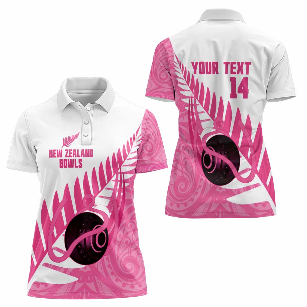 New Zealand Lawn Bowls Breast Cancer Custom Women Polo Shirt Aotearoa Maori Silver Fern Pink Ribbon - Aussie Hoodie
