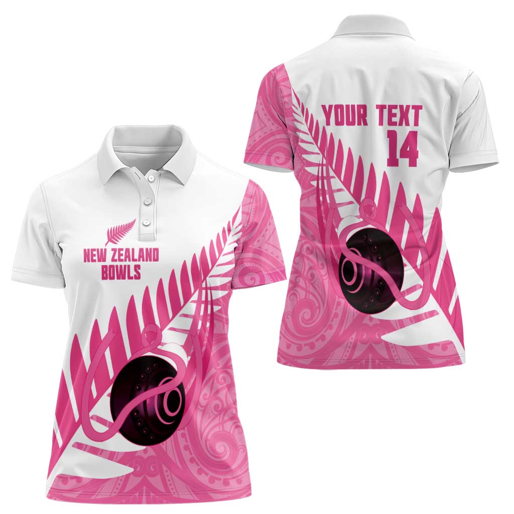 New Zealand Lawn Bowls Breast Cancer Custom Women Polo Shirt Aotearoa Maori Silver Fern Pink Ribbon - Aussie Hoodie
