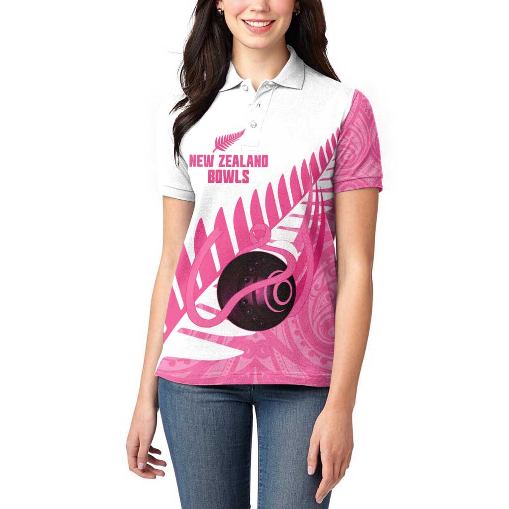 New Zealand Lawn Bowls Breast Cancer Custom Women Polo Shirt Aotearoa Maori Silver Fern Pink Ribbon - Aussie Hoodie