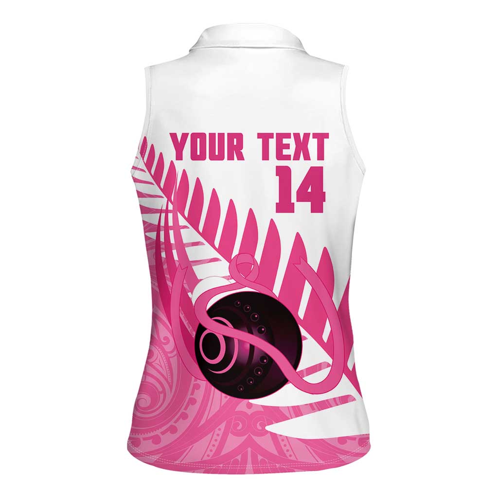 New Zealand Lawn Bowls Breast Cancer Custom Women Sleeveless Polo Shirt Aotearoa Maori Silver Fern Pink Ribbon - Aussie Hoodie