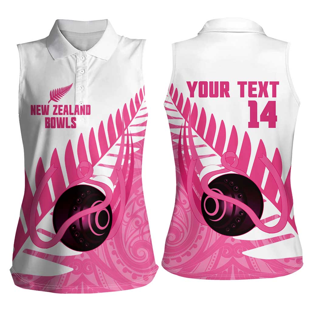 New Zealand Lawn Bowls Breast Cancer Custom Women Sleeveless Polo Shirt Aotearoa Maori Silver Fern Pink Ribbon - Aussie Hoodie