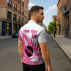 New Zealand Lawn Bowls Breast Cancer Custom Zipper Polo Shirt Aotearoa Maori Silver Fern Pink Ribbon - Aussie Hoodie