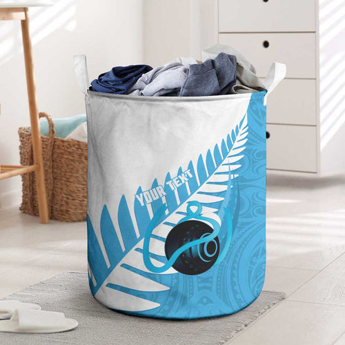 New Zealand Lawn Bowls Prostate Cancer Custom Laundry Basket Aotearoa Maori Silver Fern Blue Ribbon - Aussie Hoodie