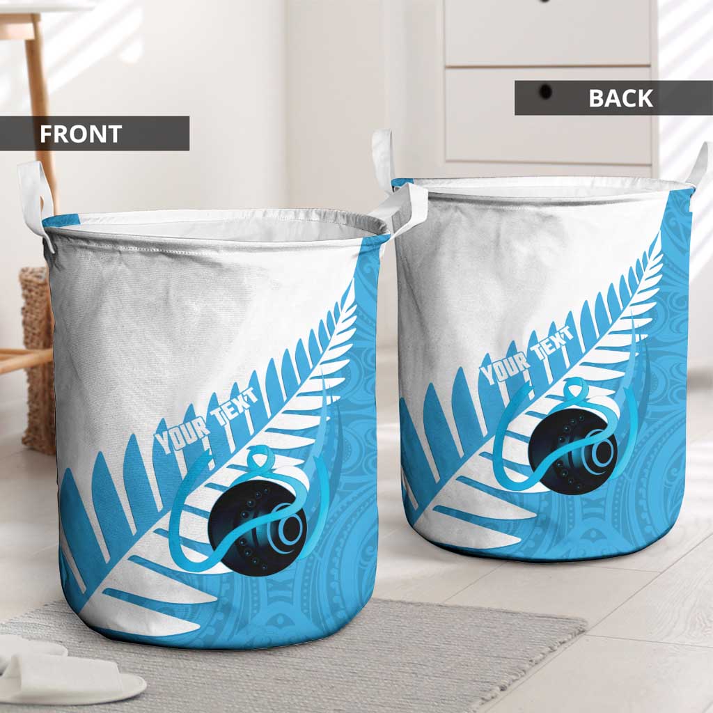 New Zealand Lawn Bowls Prostate Cancer Custom Laundry Basket Aotearoa Maori Silver Fern Blue Ribbon - Aussie Hoodie