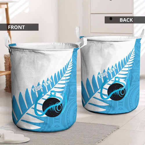New Zealand Lawn Bowls Prostate Cancer Custom Laundry Basket Aotearoa Maori Silver Fern Blue Ribbon - Aussie Hoodie