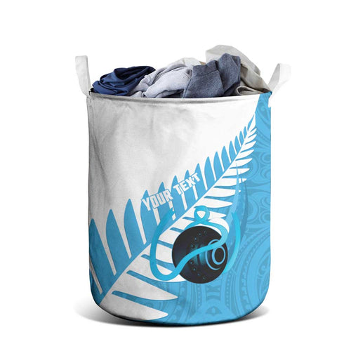 New Zealand Lawn Bowls Prostate Cancer Custom Laundry Basket Aotearoa Maori Silver Fern Blue Ribbon - Aussie Hoodie