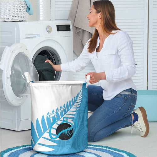 New Zealand Lawn Bowls Prostate Cancer Custom Laundry Basket Aotearoa Maori Silver Fern Blue Ribbon - Aussie Hoodie