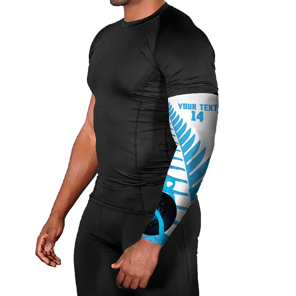 New Zealand Lawn Bowls Prostate Cancer Custom Arm Sleeves Aotearoa Maori Silver Fern Blue Ribbon - Aussie Hoodie