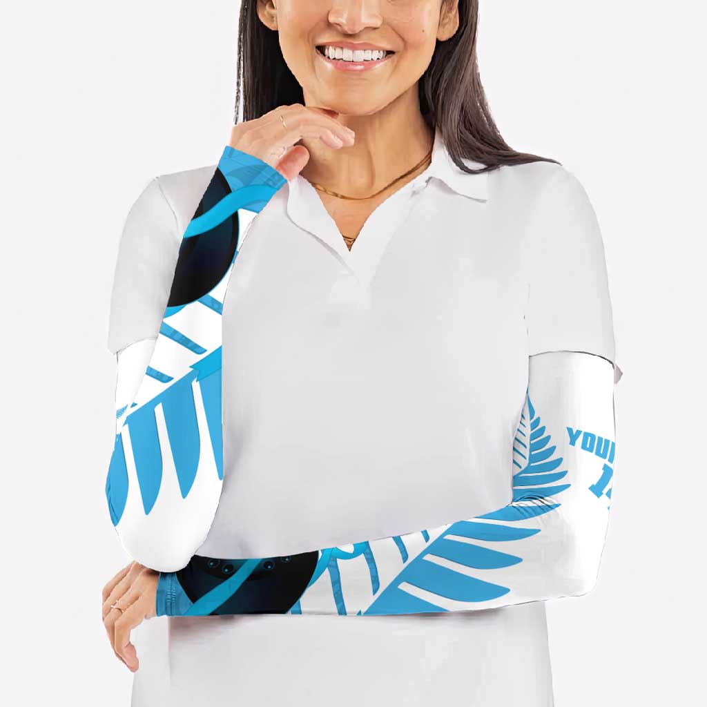 New Zealand Lawn Bowls Prostate Cancer Custom Arm Sleeves Aotearoa Maori Silver Fern Blue Ribbon - Aussie Hoodie