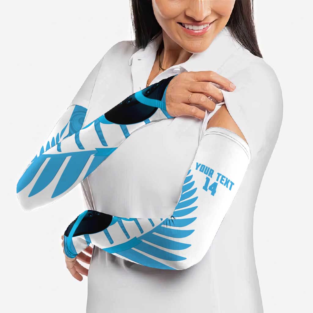 New Zealand Lawn Bowls Prostate Cancer Custom Arm Sleeves Aotearoa Maori Silver Fern Blue Ribbon - Aussie Hoodie