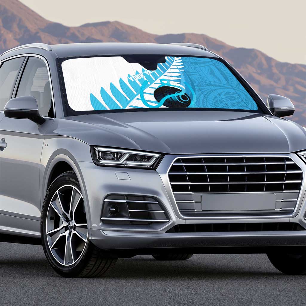 New Zealand Lawn Bowls Prostate Cancer Custom Auto Sun Shade Aotearoa Maori Silver Fern Blue Ribbon - Aussie Hoodie