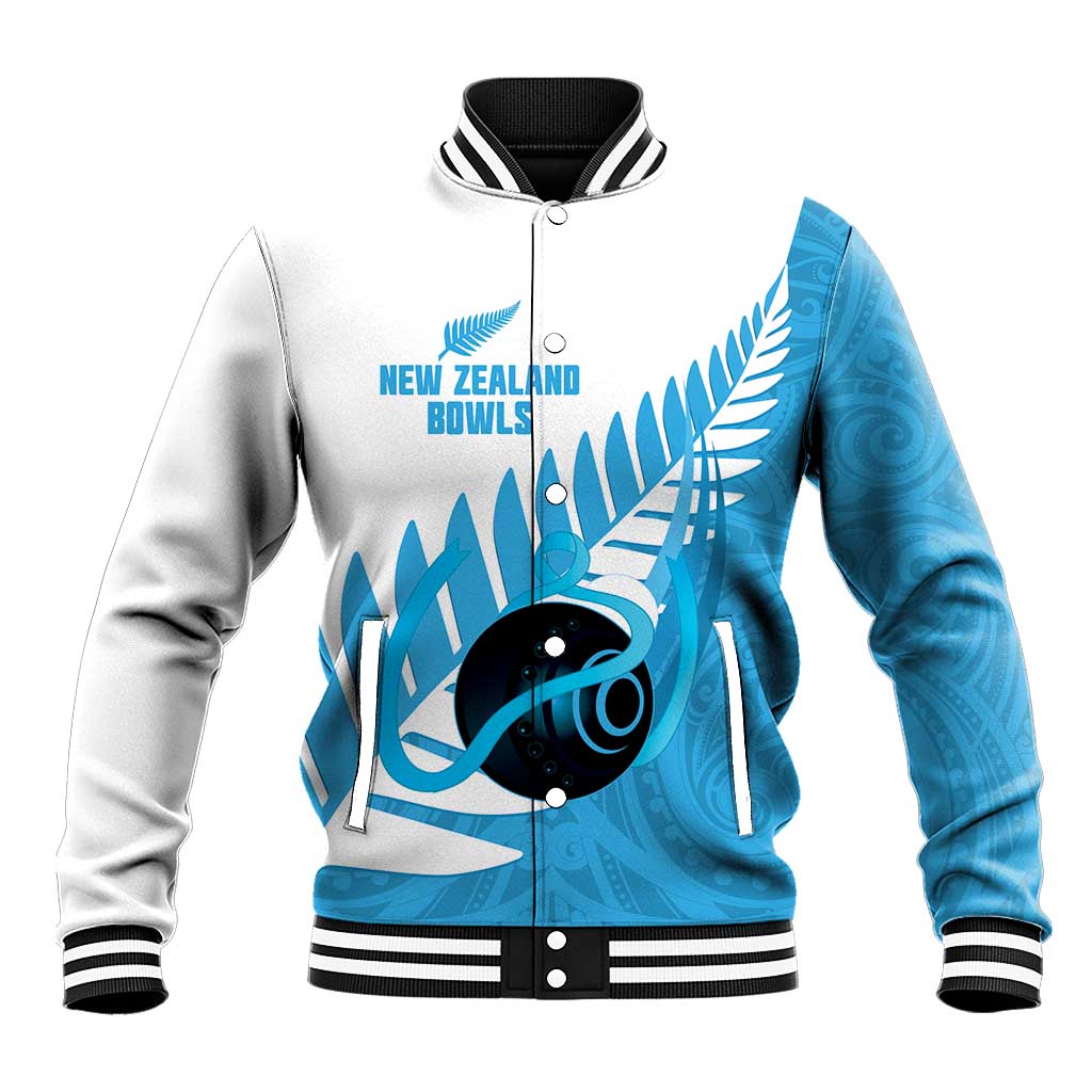 New Zealand Lawn Bowls Prostate Cancer Custom Baseball Jacket Aotearoa Maori Silver Fern Blue Ribbon - Aussie Hoodie