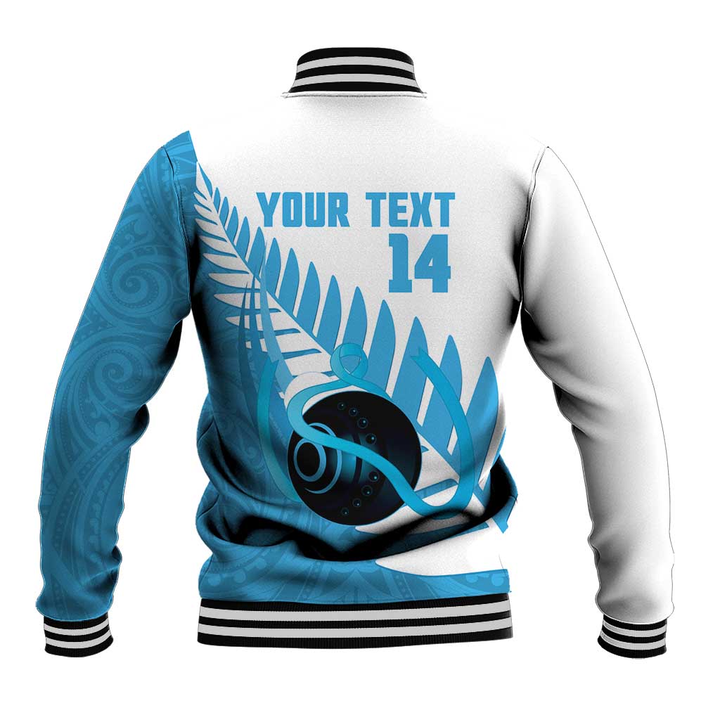 New Zealand Lawn Bowls Prostate Cancer Custom Baseball Jacket Aotearoa Maori Silver Fern Blue Ribbon - Aussie Hoodie