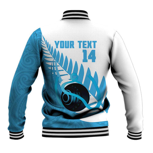 New Zealand Lawn Bowls Prostate Cancer Custom Baseball Jacket Aotearoa Maori Silver Fern Blue Ribbon - Aussie Hoodie