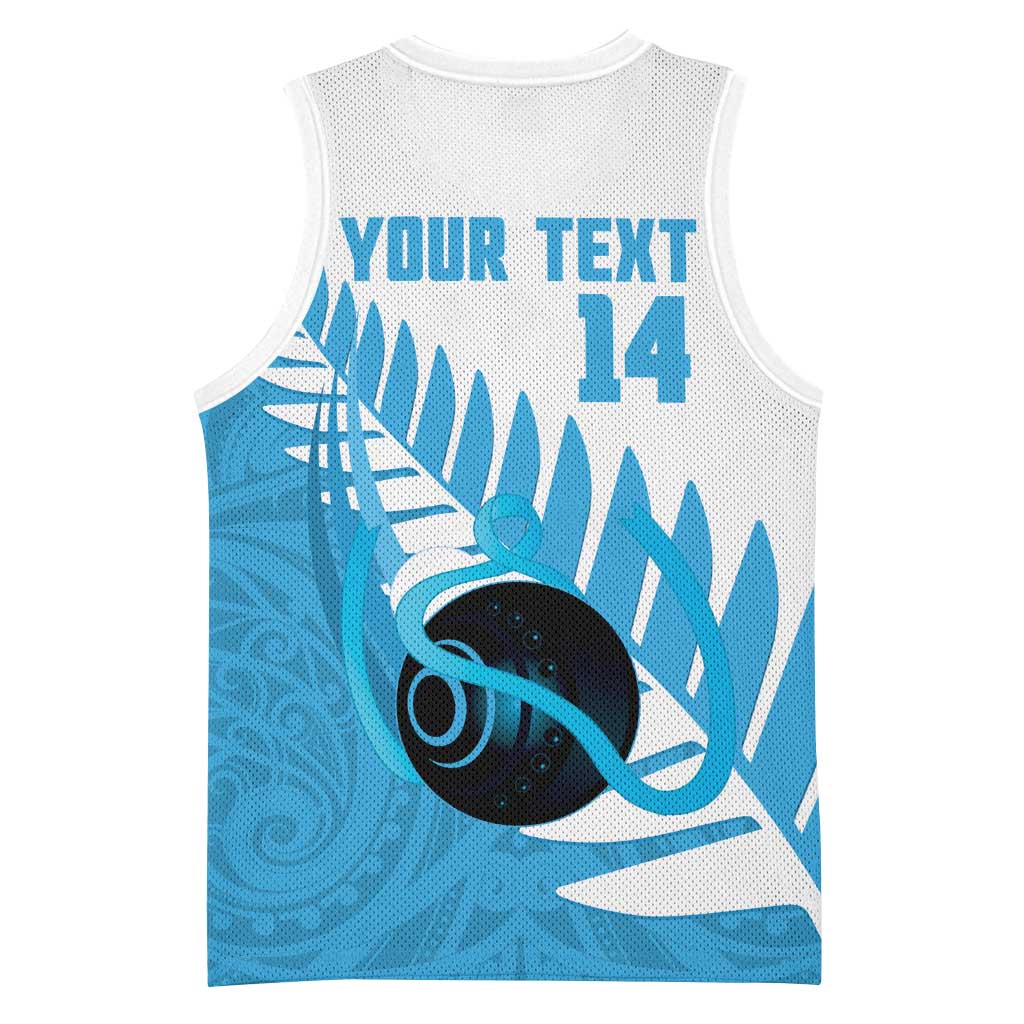 New Zealand Lawn Bowls Prostate Cancer Custom Basketball Jersey Aotearoa Maori Silver Fern Blue Ribbon - Aussie Hoodie