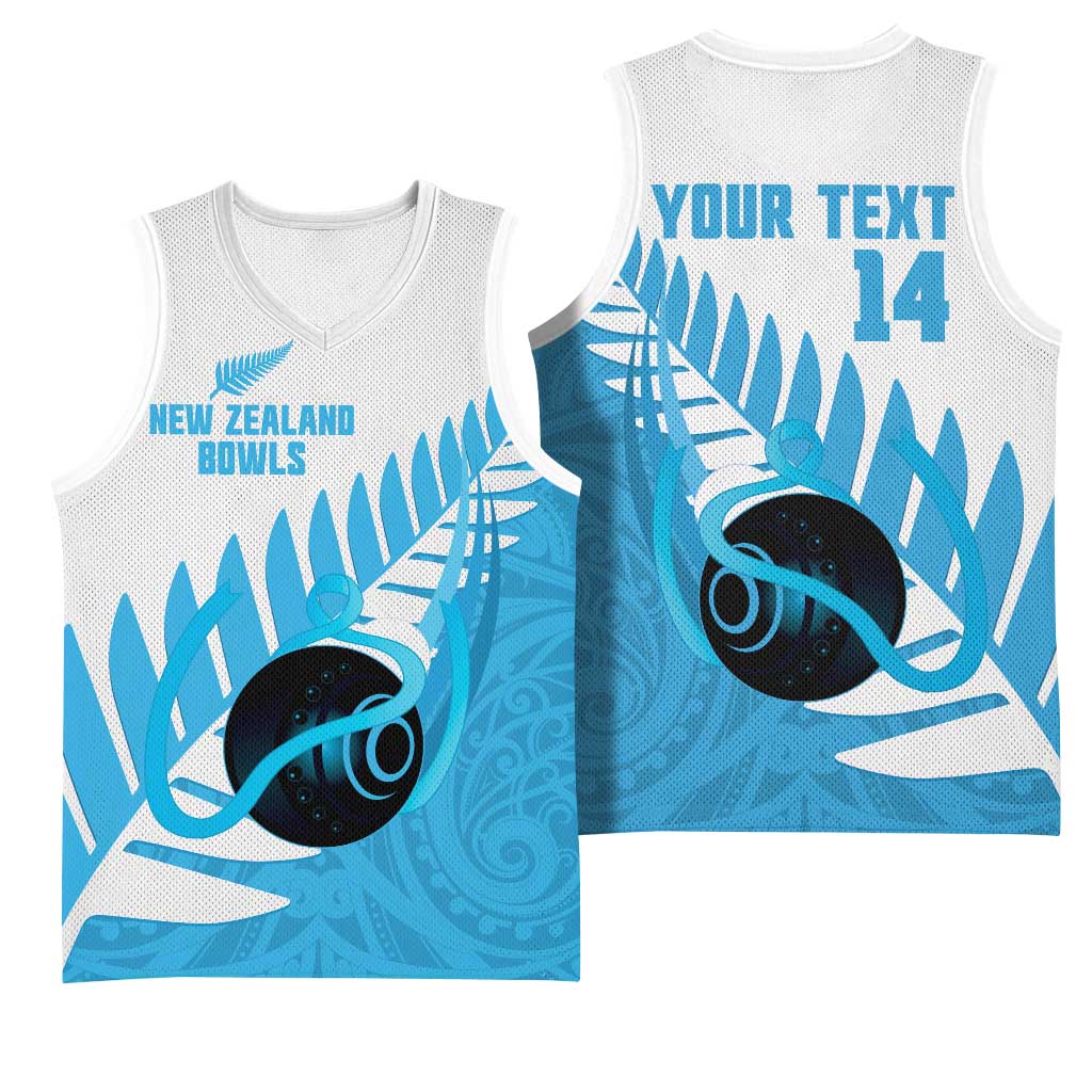 New Zealand Lawn Bowls Prostate Cancer Custom Basketball Jersey Aotearoa Maori Silver Fern Blue Ribbon - Aussie Hoodie