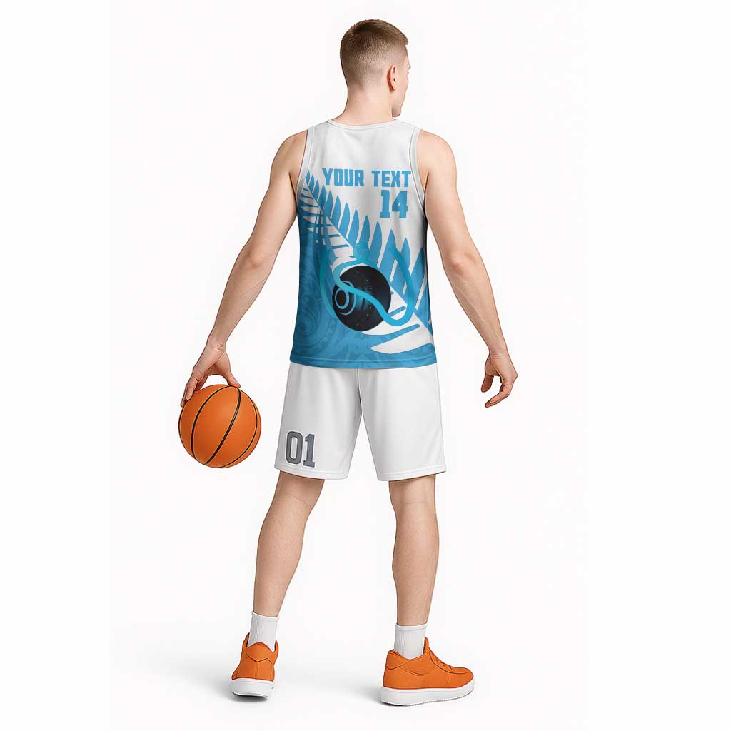 New Zealand Lawn Bowls Prostate Cancer Custom Basketball Jersey Aotearoa Maori Silver Fern Blue Ribbon - Aussie Hoodie