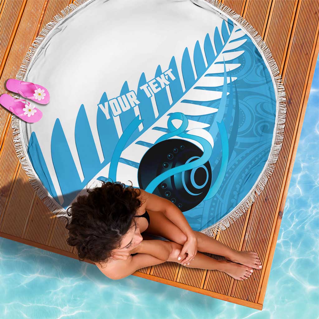 New Zealand Lawn Bowls Prostate Cancer Custom Beach Blanket Aotearoa Maori Silver Fern Blue Ribbon - Aussie Hoodie