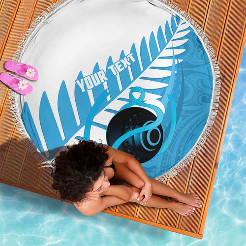 New Zealand Lawn Bowls Prostate Cancer Custom Beach Blanket Aotearoa Maori Silver Fern Blue Ribbon - Aussie Hoodie
