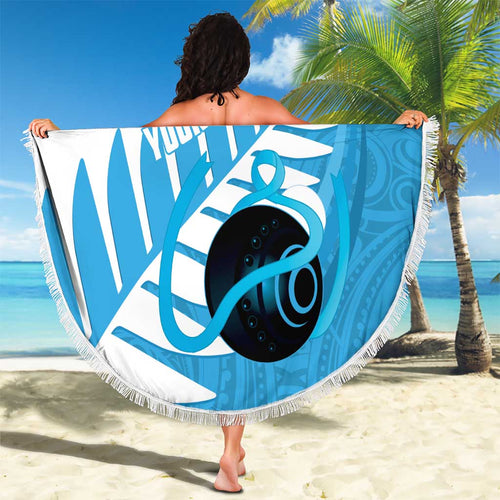 New Zealand Lawn Bowls Prostate Cancer Custom Beach Blanket Aotearoa Maori Silver Fern Blue Ribbon - Aussie Hoodie