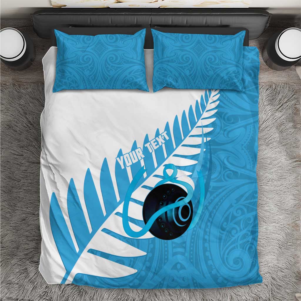 New Zealand Lawn Bowls Prostate Cancer Custom Bedding Set Aotearoa Maori Silver Fern Blue Ribbon - Aussie Hoodie