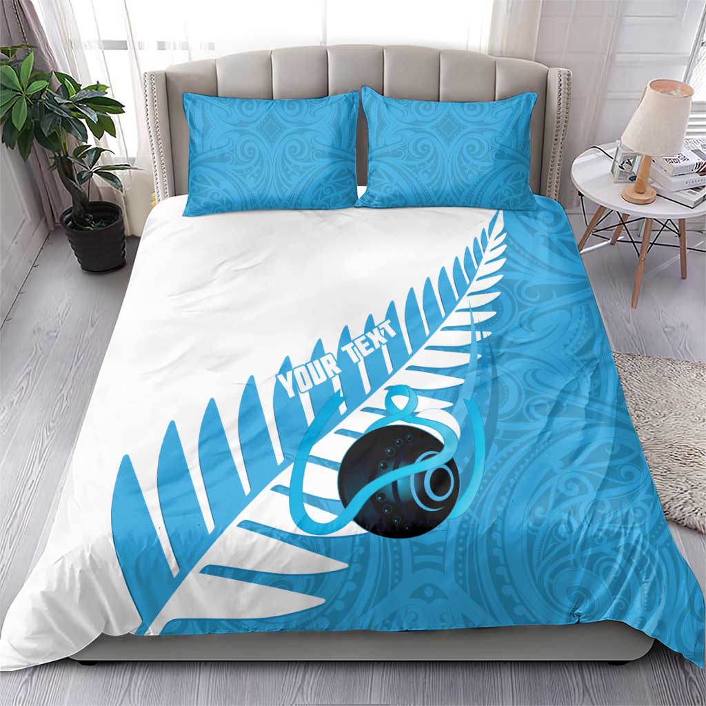New Zealand Lawn Bowls Prostate Cancer Custom Bedding Set Aotearoa Maori Silver Fern Blue Ribbon - Aussie Hoodie