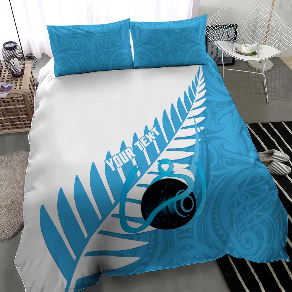 New Zealand Lawn Bowls Prostate Cancer Custom Bedding Set Aotearoa Maori Silver Fern Blue Ribbon - Aussie Hoodie