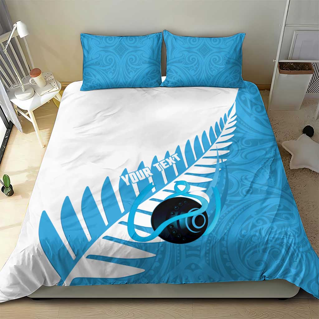 New Zealand Lawn Bowls Prostate Cancer Custom Bedding Set Aotearoa Maori Silver Fern Blue Ribbon - Aussie Hoodie