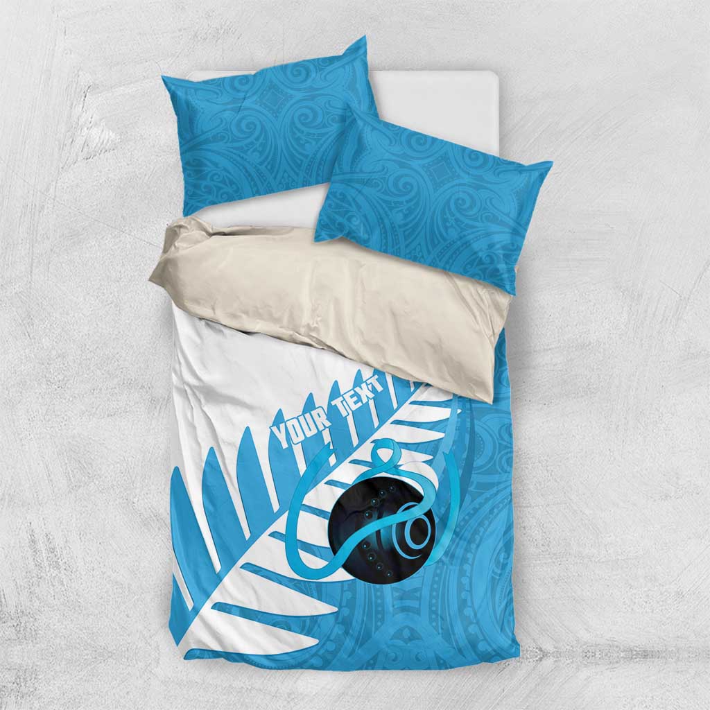 New Zealand Lawn Bowls Prostate Cancer Custom Bedding Set Aotearoa Maori Silver Fern Blue Ribbon - Aussie Hoodie