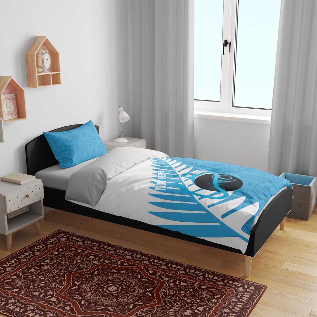 New Zealand Lawn Bowls Prostate Cancer Custom Bedding Set Aotearoa Maori Silver Fern Blue Ribbon - Aussie Hoodie