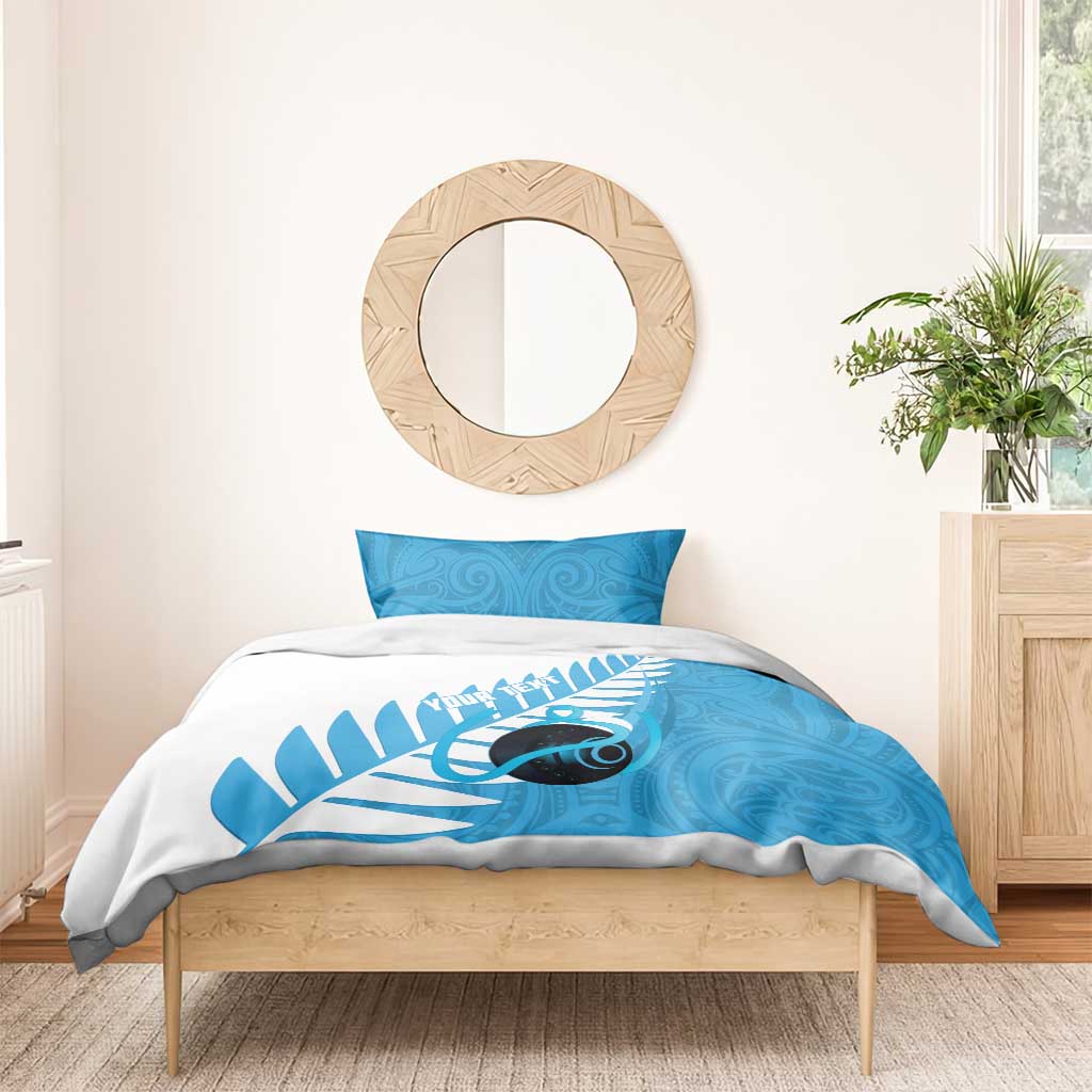 New Zealand Lawn Bowls Prostate Cancer Custom Bedding Set Aotearoa Maori Silver Fern Blue Ribbon - Aussie Hoodie