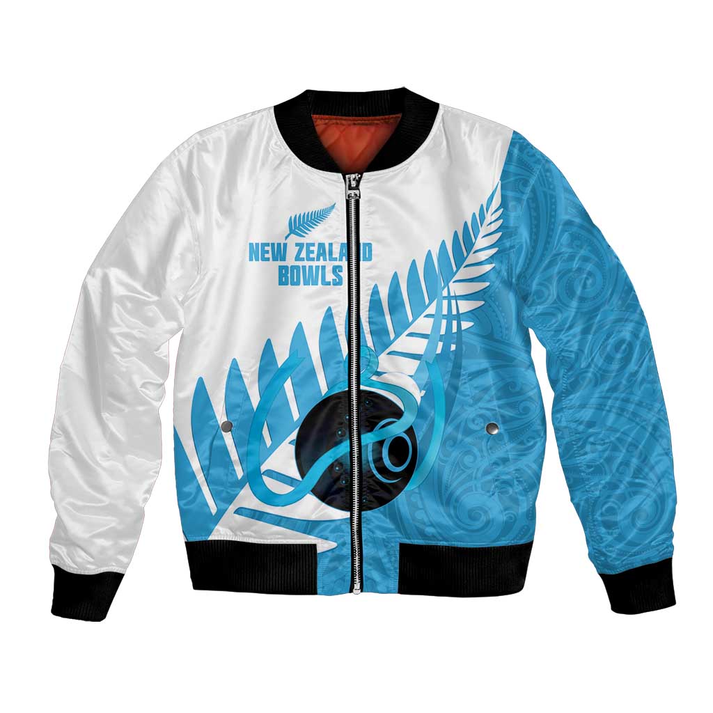 New Zealand Lawn Bowls Prostate Cancer Custom Bomber Jacket Aotearoa Maori Silver Fern Blue Ribbon - Aussie Hoodie