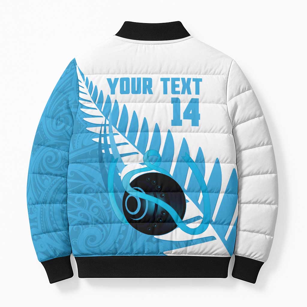 New Zealand Lawn Bowls Prostate Cancer Custom Bomber Puffer Jacket Aotearoa Maori Silver Fern Blue Ribbon - Aussie Hoodie