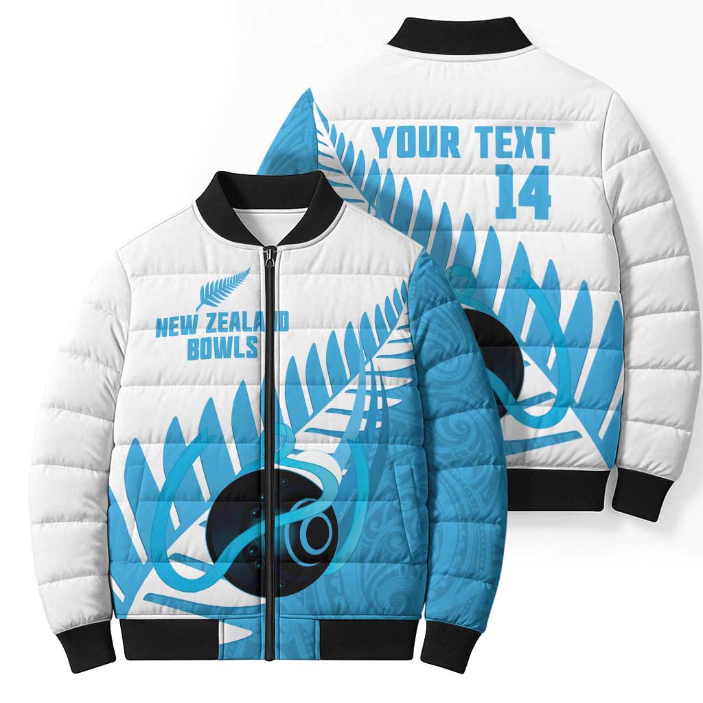 New Zealand Lawn Bowls Prostate Cancer Custom Bomber Puffer Jacket Aotearoa Maori Silver Fern Blue Ribbon - Aussie Hoodie