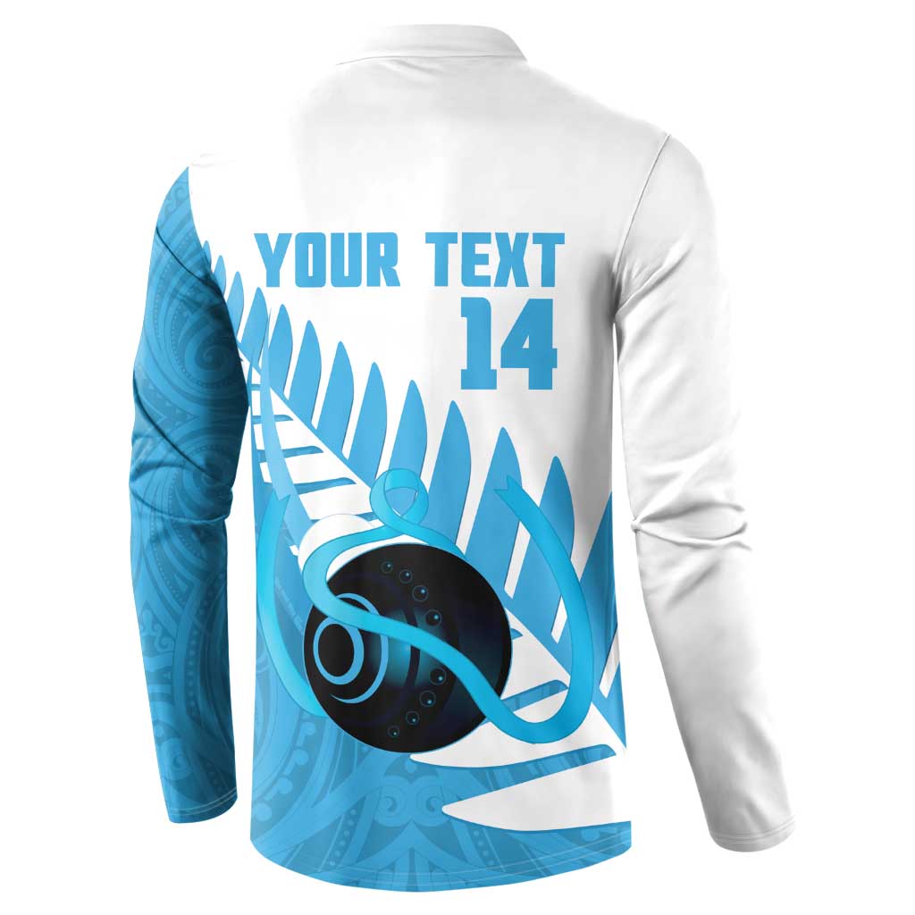 New Zealand Lawn Bowls Prostate Cancer Custom Button Sweatshirt Aotearoa Maori Silver Fern Blue Ribbon - Aussie Hoodie
