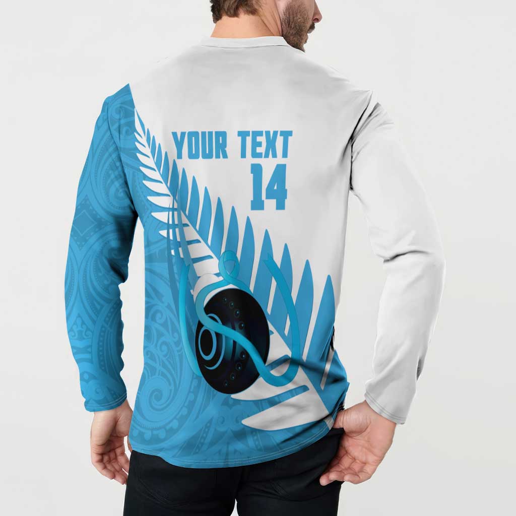 New Zealand Lawn Bowls Prostate Cancer Custom Button Sweatshirt Aotearoa Maori Silver Fern Blue Ribbon - Aussie Hoodie