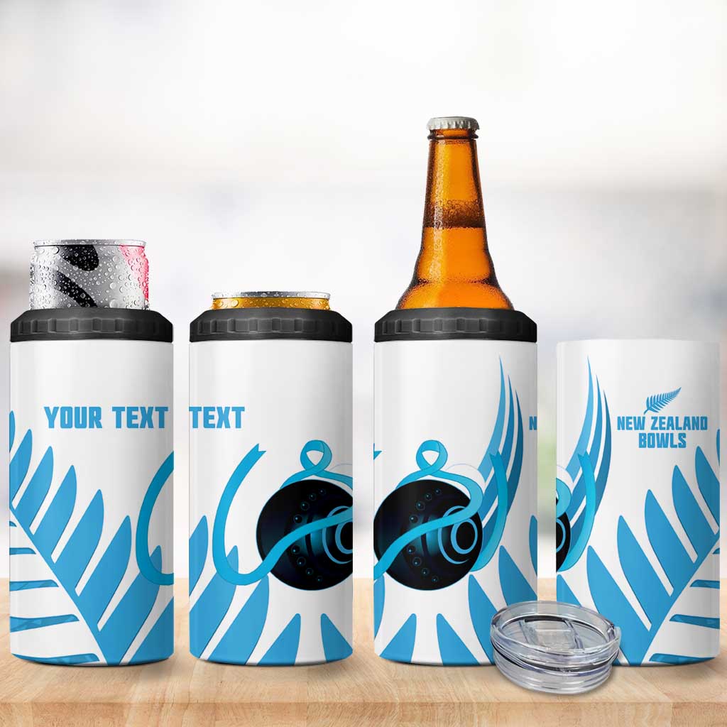 New Zealand Lawn Bowls Prostate Cancer Custom 4 in 1 Can Cooler Tumbler Aotearoa Maori Silver Fern Blue Ribbon - Aussie Hoodie