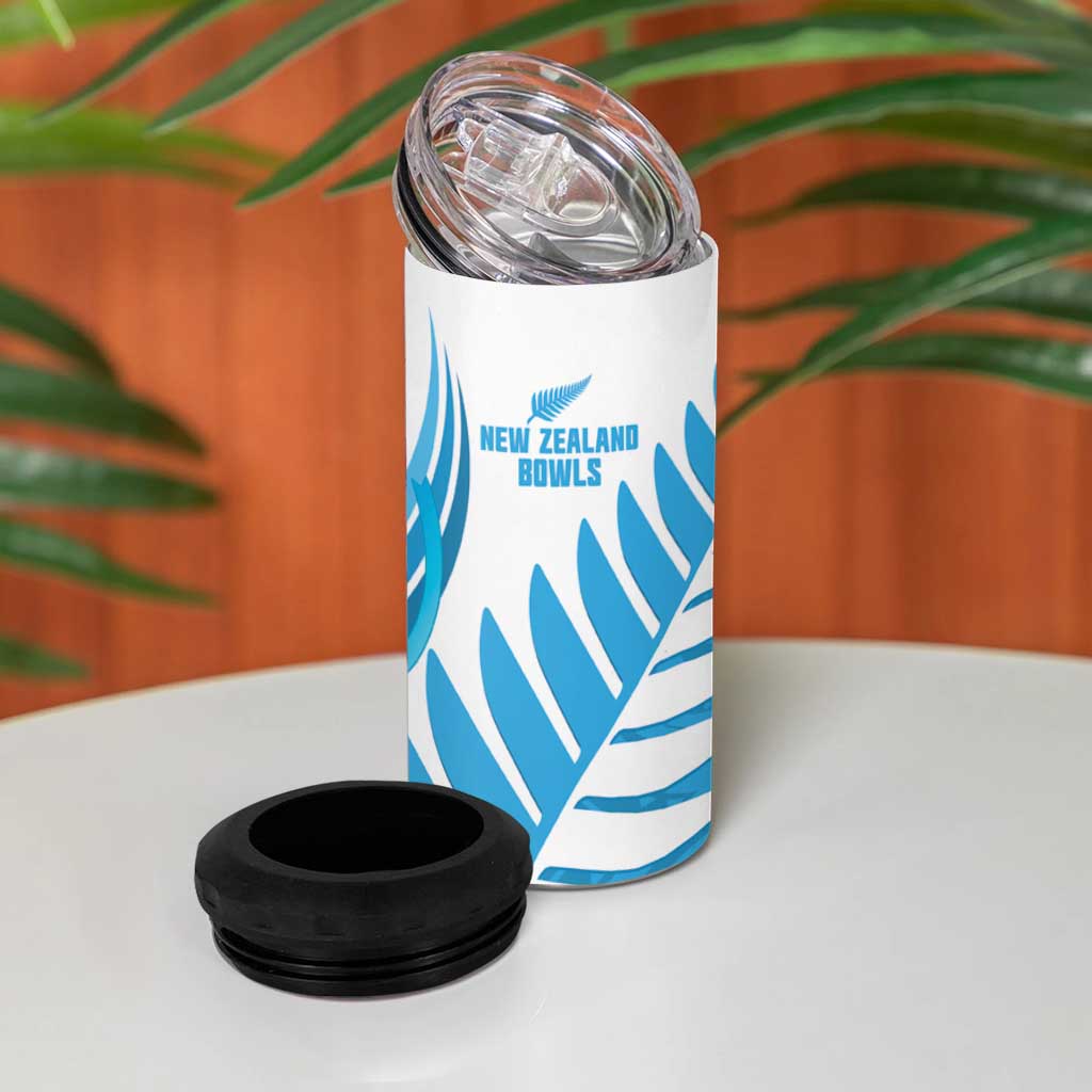 New Zealand Lawn Bowls Prostate Cancer Custom 4 in 1 Can Cooler Tumbler Aotearoa Maori Silver Fern Blue Ribbon - Aussie Hoodie