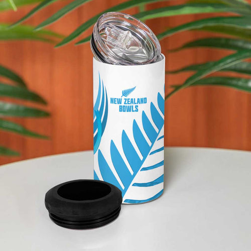 New Zealand Lawn Bowls Prostate Cancer Custom 4 in 1 Can Cooler Tumbler Aotearoa Maori Silver Fern Blue Ribbon - Aussie Hoodie
