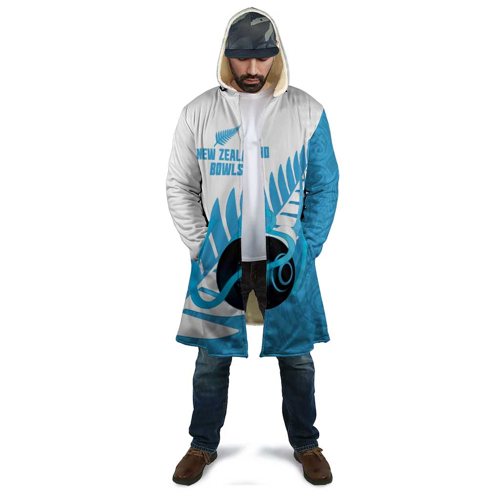 New Zealand Lawn Bowls Prostate Cancer Custom Cloak Aotearoa Maori Silver Fern Blue Ribbon - Aussie Hoodie