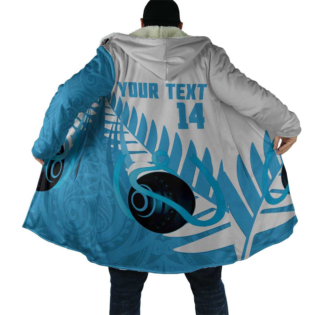New Zealand Lawn Bowls Prostate Cancer Custom Cloak Aotearoa Maori Silver Fern Blue Ribbon - Aussie Hoodie