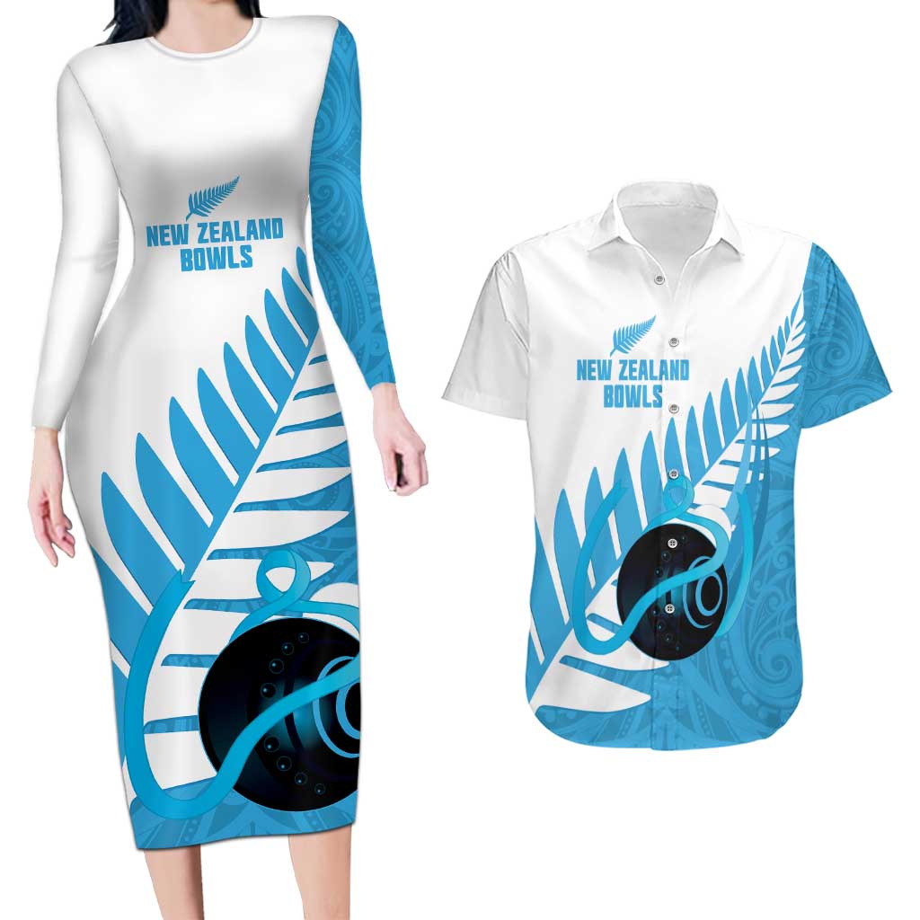 New Zealand Lawn Bowls Prostate Cancer Custom Couples Matching Long Sleeve Bodycon Dress and Hawaiian Shirt Aotearoa Maori Silver Fern Blue Ribbon - Aussie Hoodie