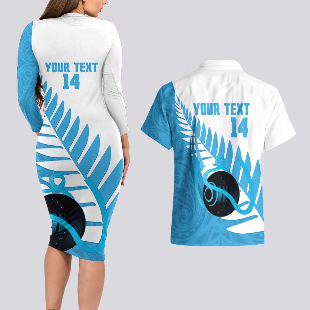 New Zealand Lawn Bowls Prostate Cancer Custom Couples Matching Long Sleeve Bodycon Dress and Hawaiian Shirt Aotearoa Maori Silver Fern Blue Ribbon - Aussie Hoodie