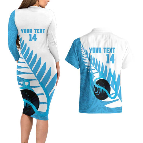 New Zealand Lawn Bowls Prostate Cancer Custom Couples Matching Long Sleeve Bodycon Dress and Hawaiian Shirt Aotearoa Maori Silver Fern Blue Ribbon - Aussie Hoodie