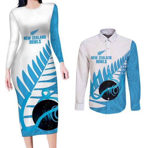 New Zealand Lawn Bowls Prostate Cancer Custom Couples Matching Long Sleeve Bodycon Dress and Long Sleeve Button Shirt Aotearoa Maori Silver Fern Blue Ribbon - Aussie Hoodie