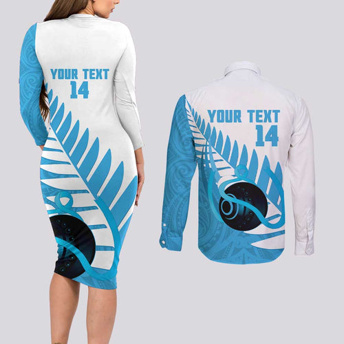 New Zealand Lawn Bowls Prostate Cancer Custom Couples Matching Long Sleeve Bodycon Dress and Long Sleeve Button Shirt Aotearoa Maori Silver Fern Blue Ribbon - Aussie Hoodie