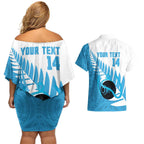 New Zealand Lawn Bowls Prostate Cancer Custom Couples Matching Off Shoulder Short Dress and Hawaiian Shirt Aotearoa Maori Silver Fern Blue Ribbon - Aussie Hoodie