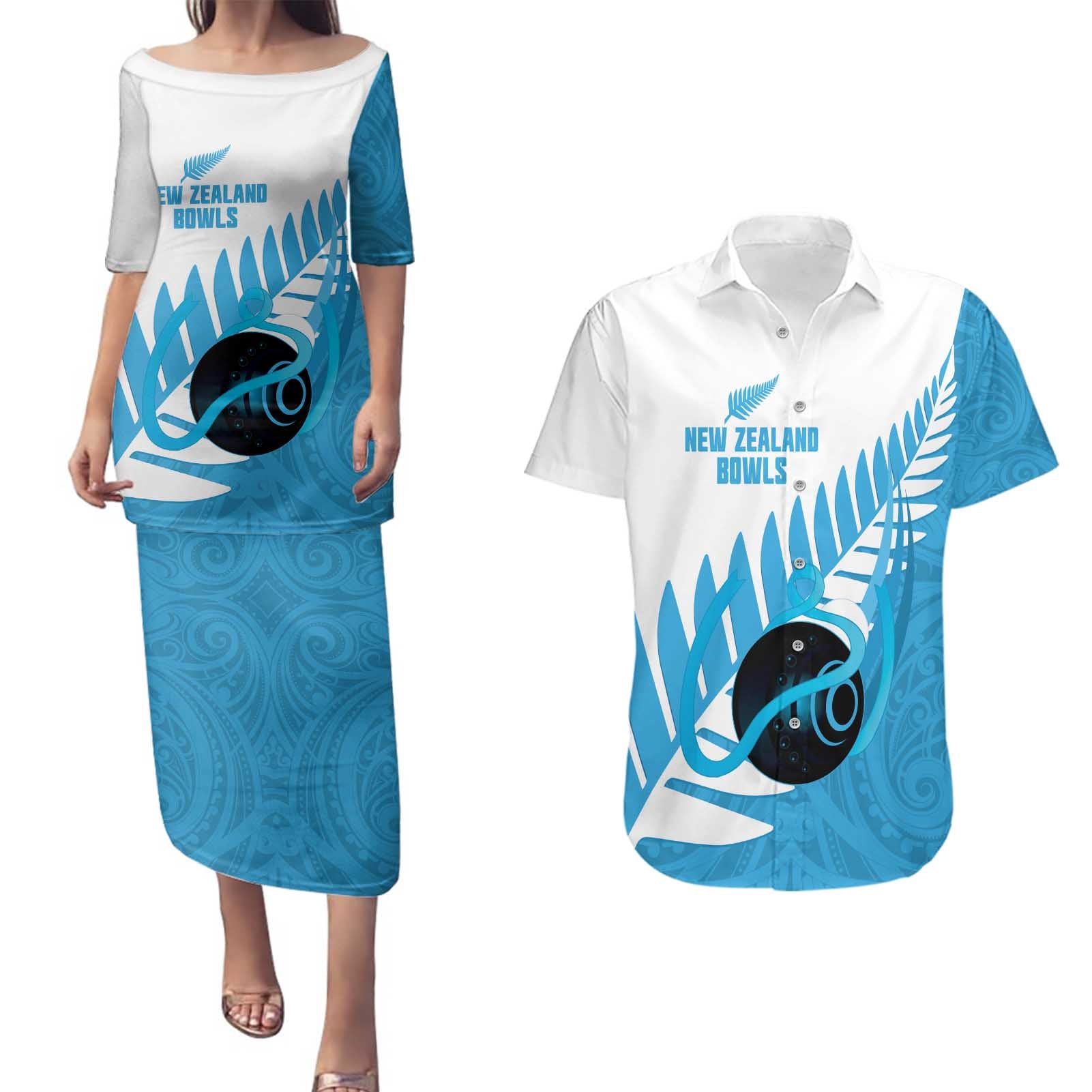 New Zealand Lawn Bowls Prostate Cancer Custom Couples Matching Puletasi and Hawaiian Shirt Aotearoa Maori Silver Fern Blue Ribbon - Aussie Hoodie