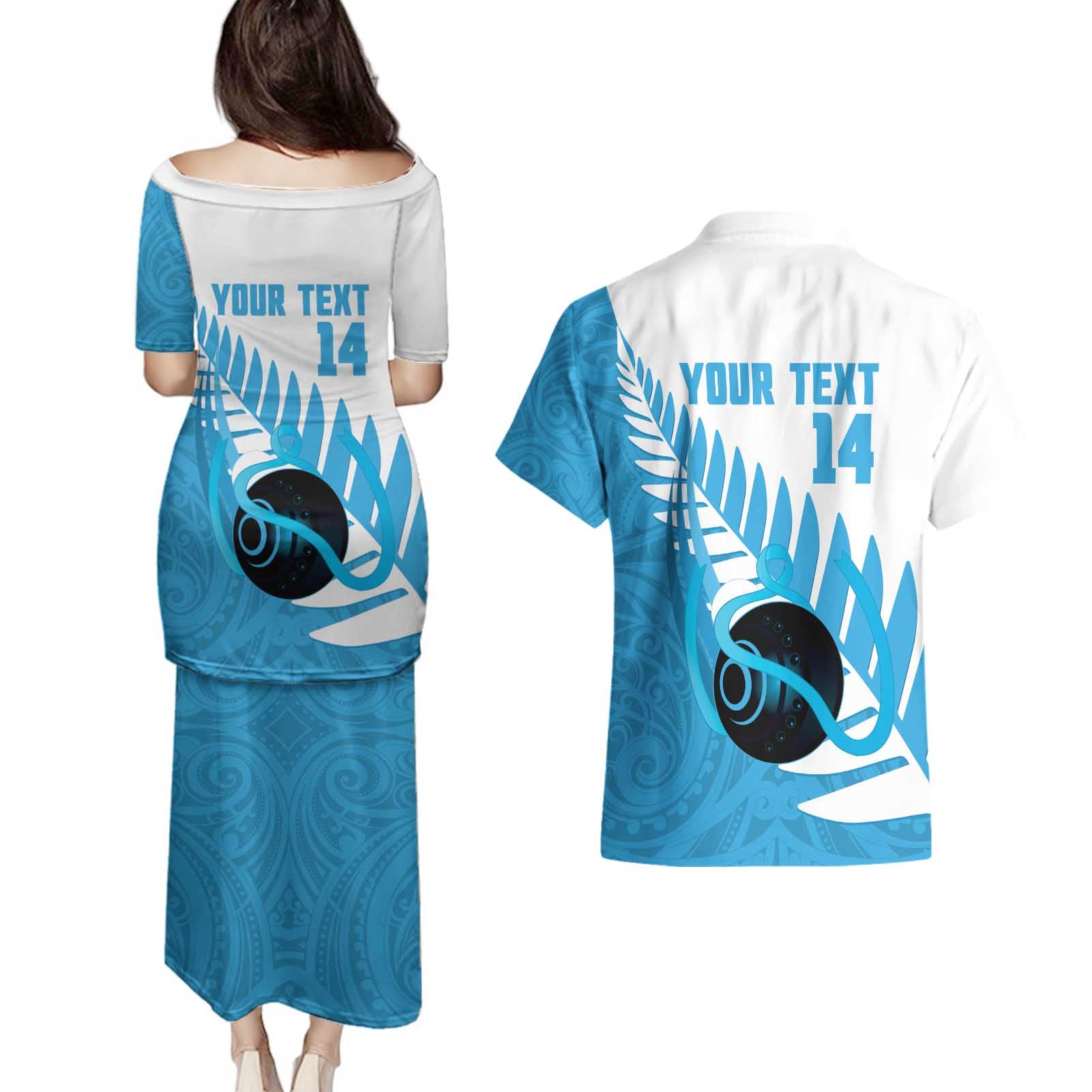 New Zealand Lawn Bowls Prostate Cancer Custom Couples Matching Puletasi and Hawaiian Shirt Aotearoa Maori Silver Fern Blue Ribbon - Aussie Hoodie